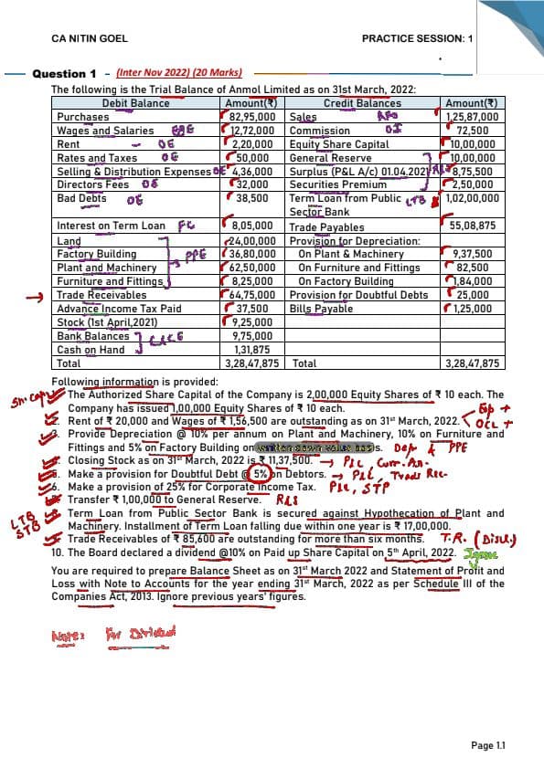 First page of CA INTER ADVANCED ACCOUNTS Super 30 Series Notes Practice Questions Important by CA NITIN GOEL PART 1