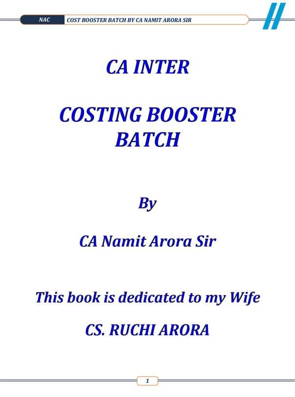 First page of Costing booster batch questions CA Namit Arora sir