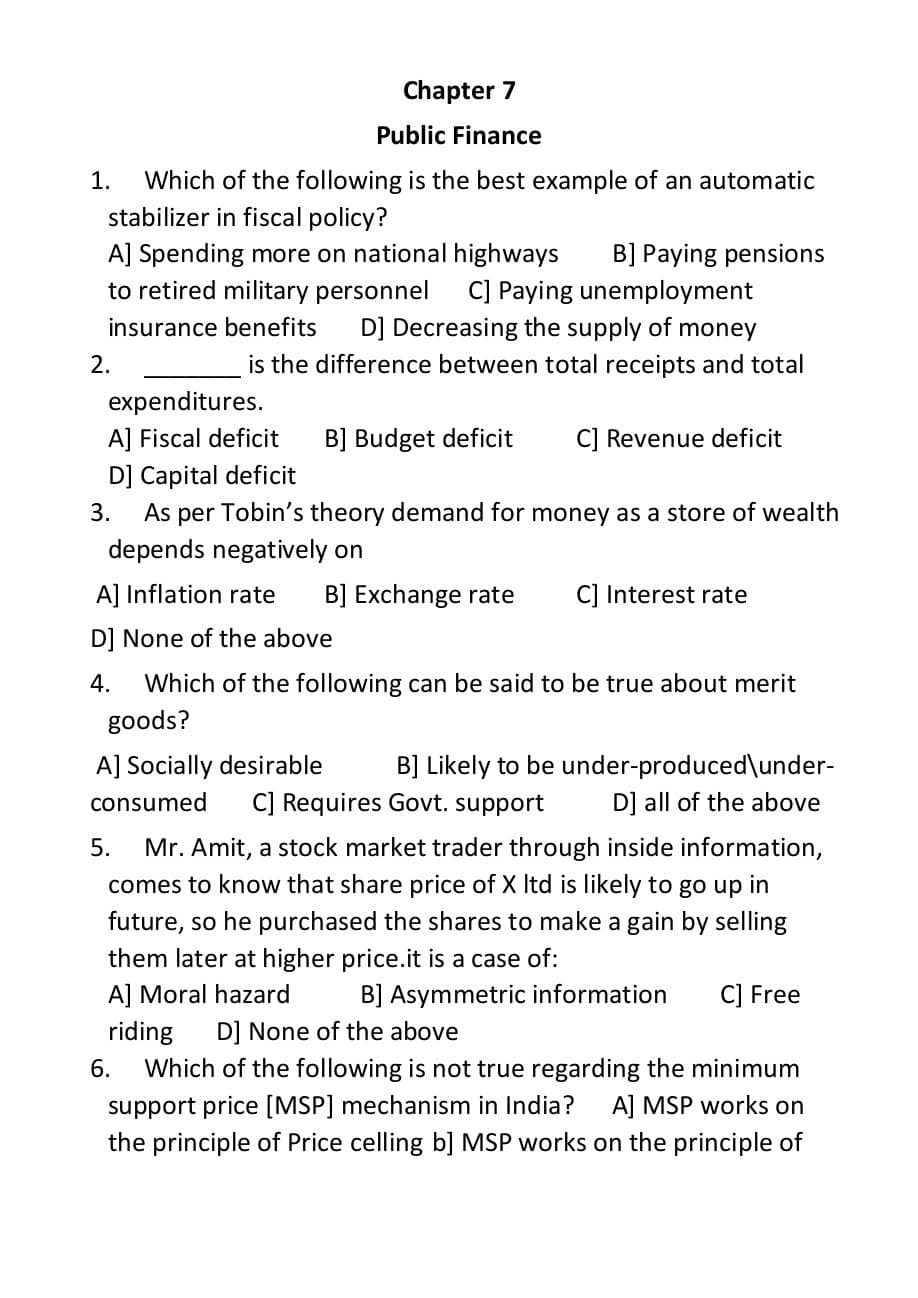 First page of paper 4 CH-7 MCQ PRACTICE