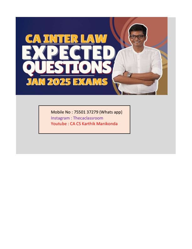 First page of LAW EXPECTED QUESTIONS FOR JAN.25 By CA Karthik Manikonda