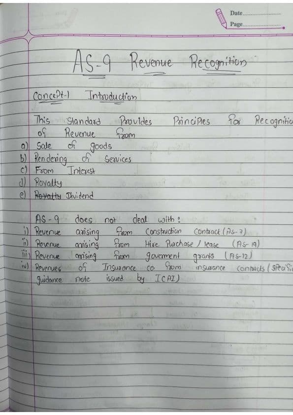 First page of AS 9 handwritten notes