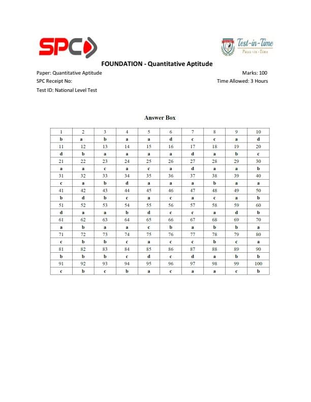 First page of Maths test series paper answers