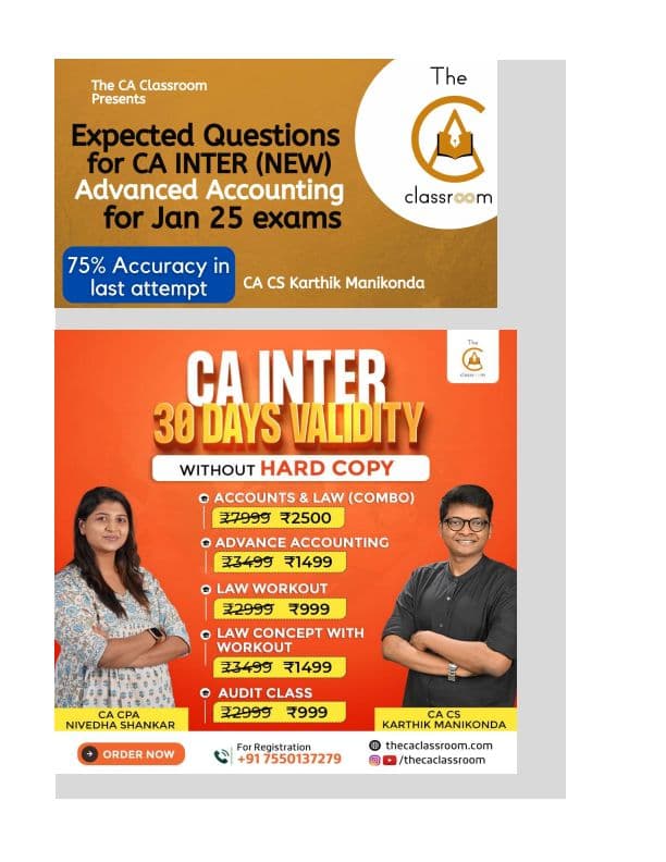First page of ADVANCED ACCOUNTS EXPECTED QUESTIONS FOR JAN.25 By CA Karthik Manikonda