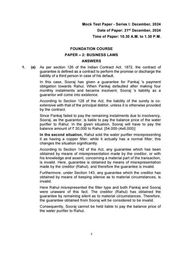 First page of Jan 2025 business law mtp answers