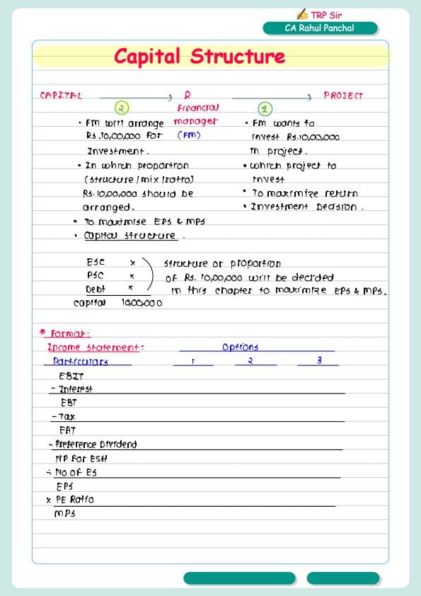 First page of TRP sir capital structure notes