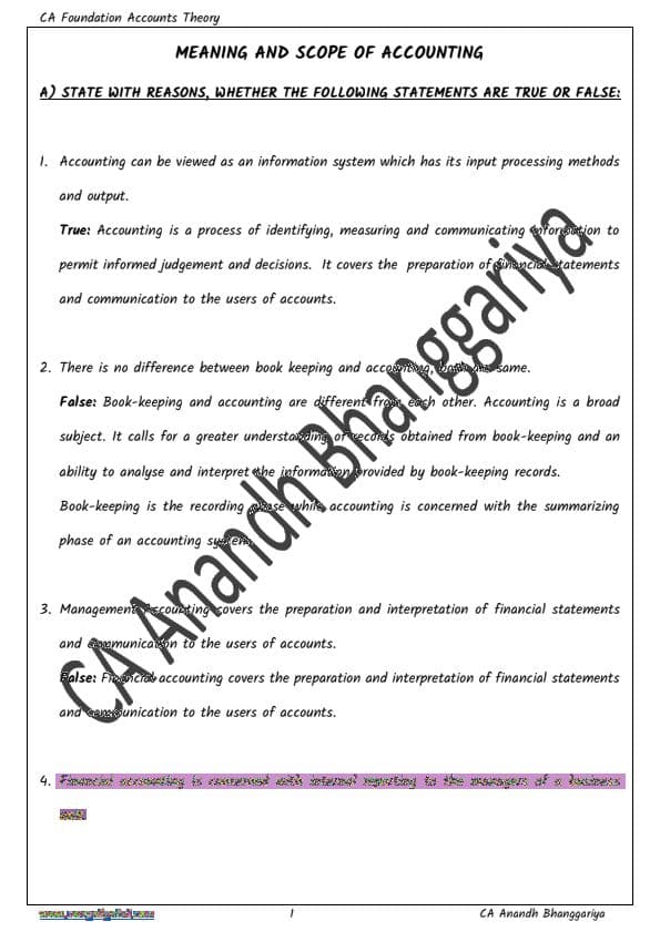 First page of True or false accounts