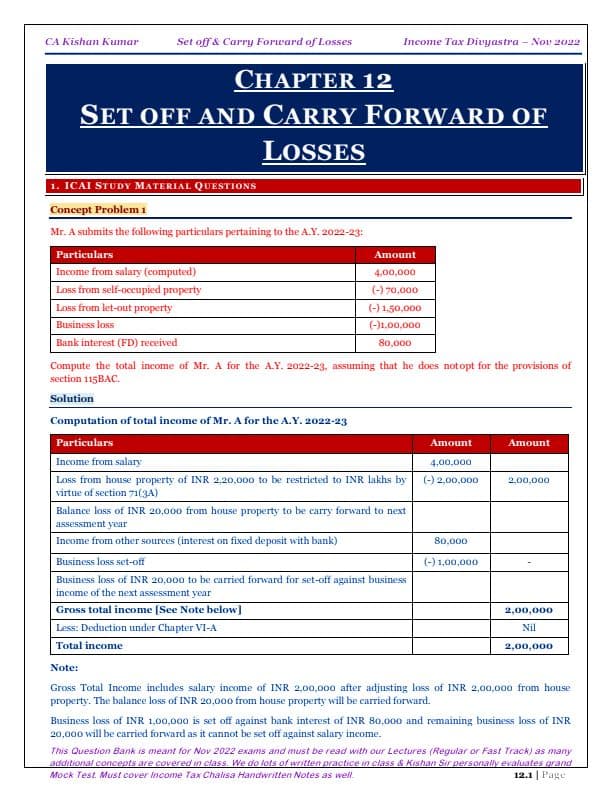 First page of Ca inter setoff and carry forward