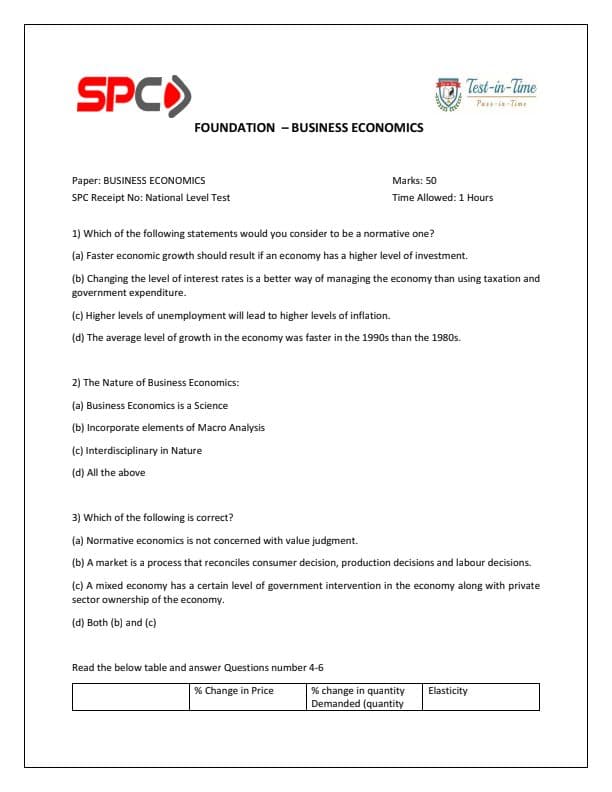 First page of Economics Test series paper