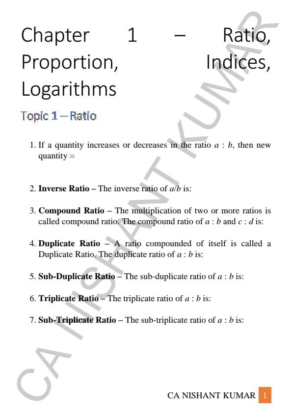 First page of QA Nishant sir formula list