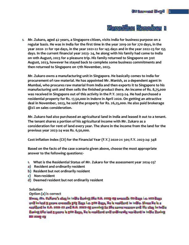 First page of Taxation Practice Question By CA Jasmeet Singh Sir [ Part 1 ]