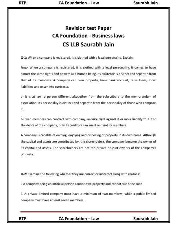 First page of Bsnss laws pyqs