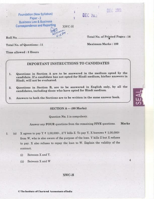 First page of paper 2 questions