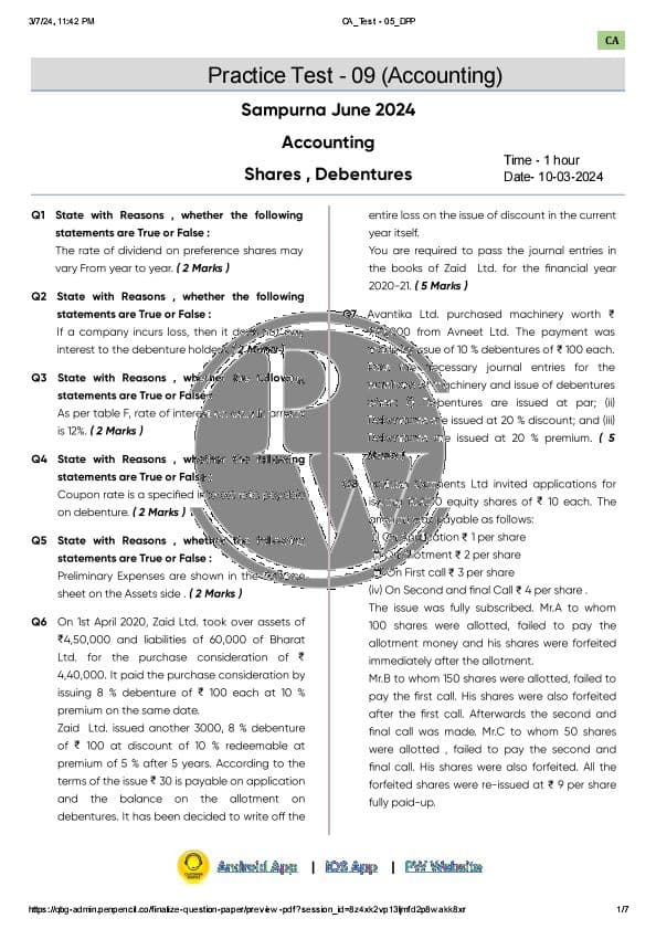 First page of paper 1 shares and debentures