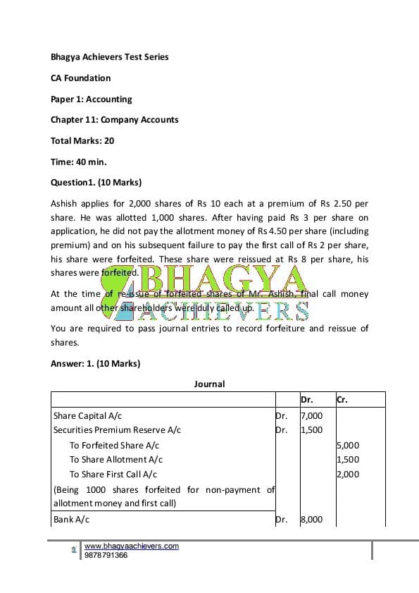 First page of paper 1 company account