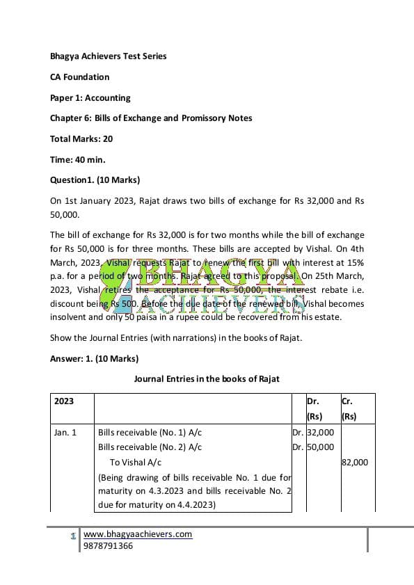First page of paper 1 bills of exchange