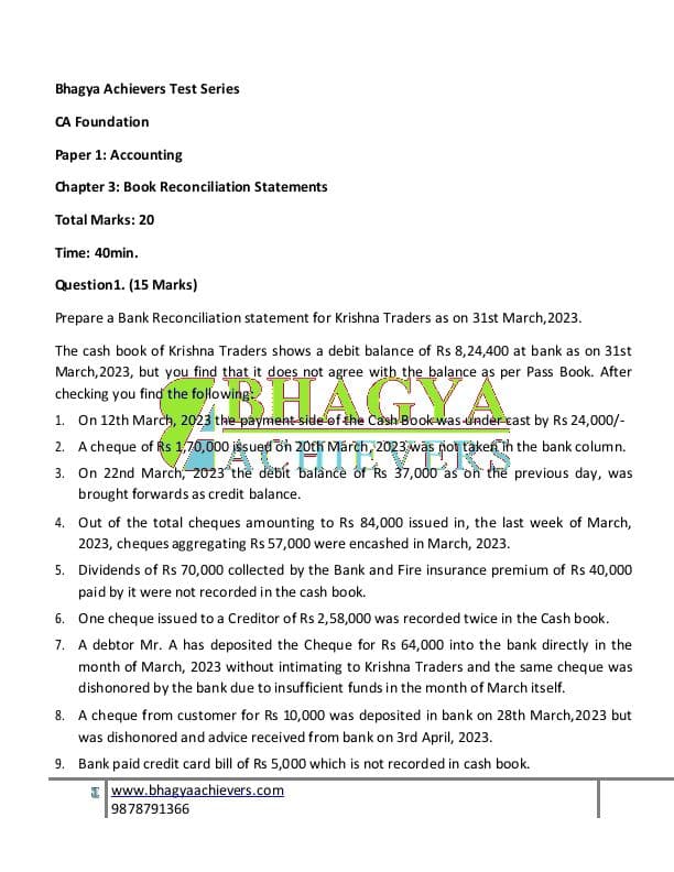 First page of paper 1 bank reconciliation statement