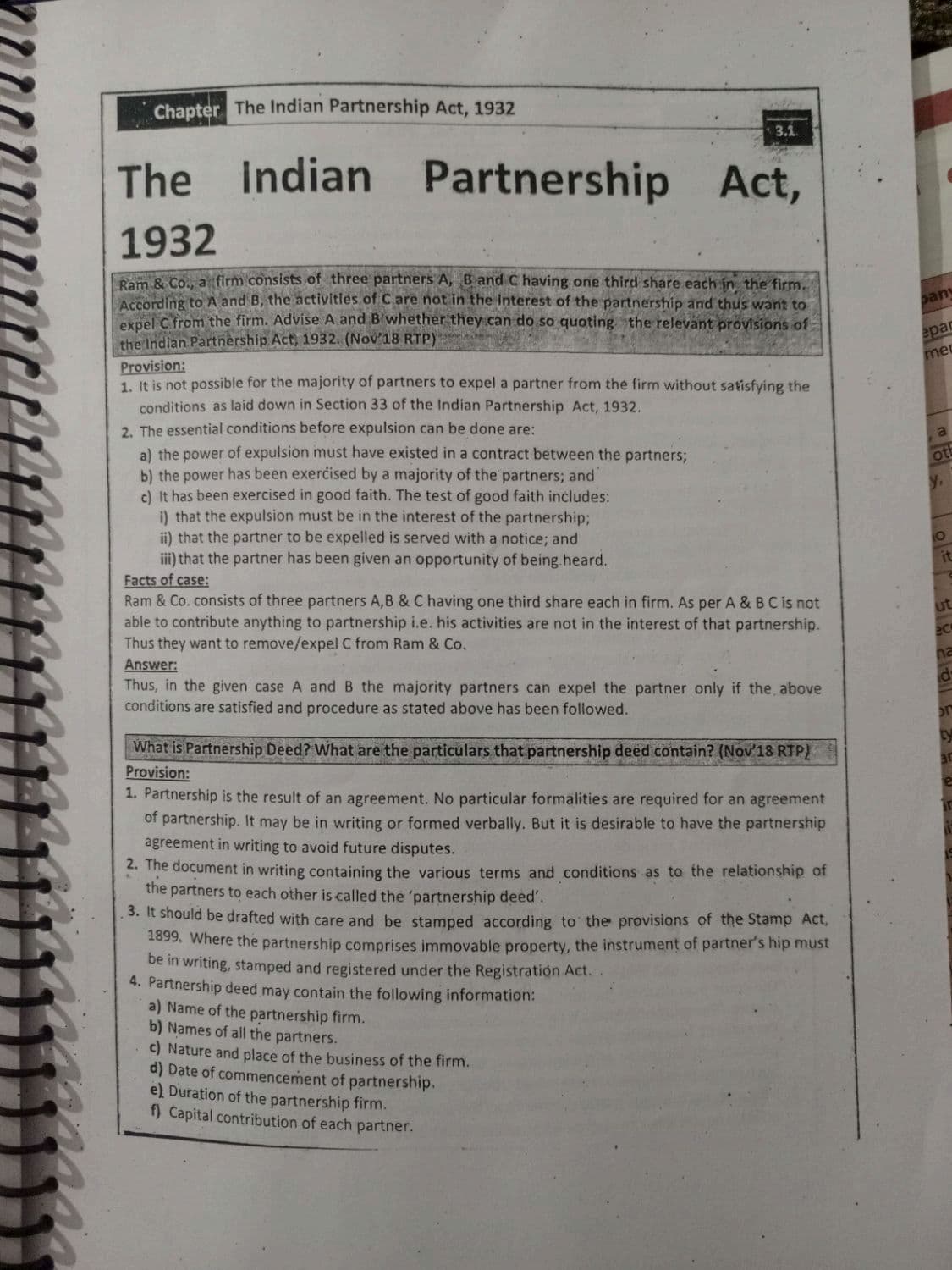First page of Partnership act 1932 question bank