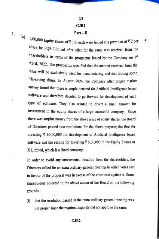 First page of Jan 2025 corporate law question with one marks