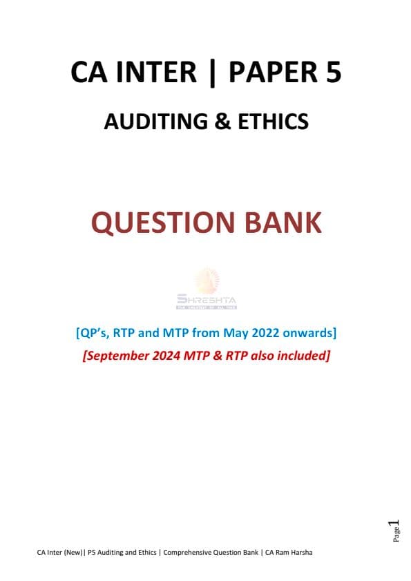First page of Question Bank covering ICAI SM and MTP RTP AND PAST EXAM QUESTIONS (Only relevant for Jan 2025 exam onwards)