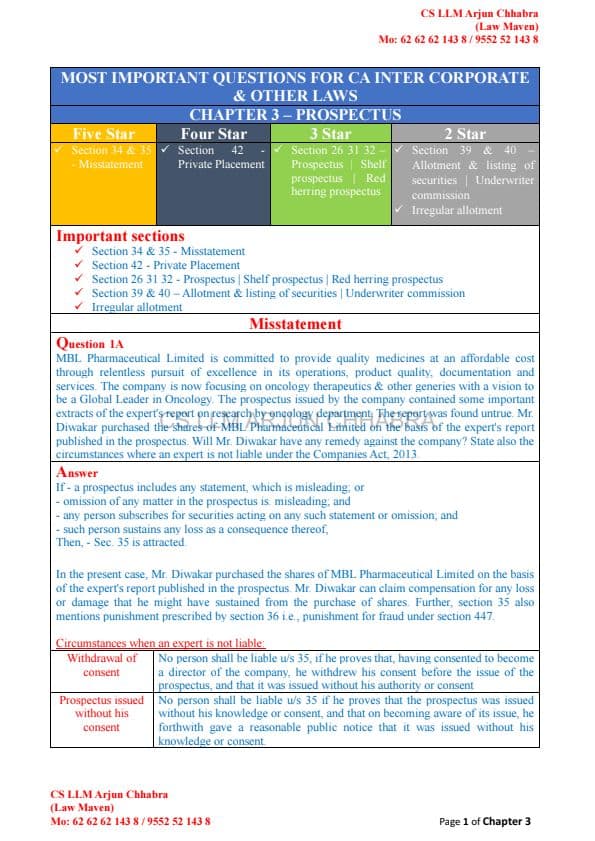 First page of CA inter law notes
