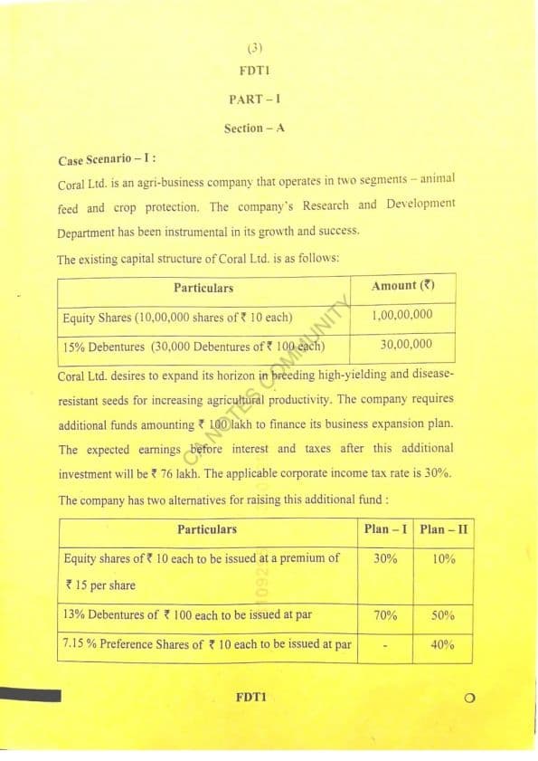 First page of CA INTERMEDIATE- FM AND SM QUESTION PAPER OF JANUARY, 2025