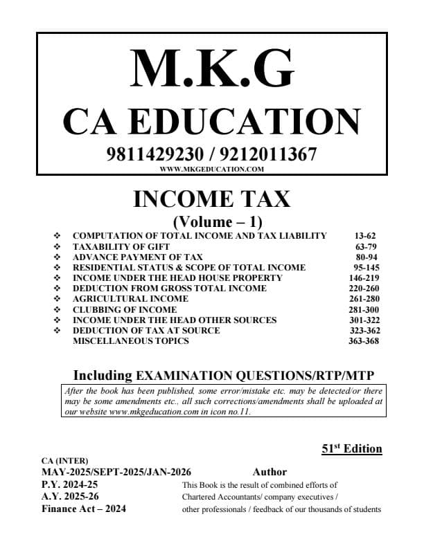 First page of MK Gupta Tax Notes FOR MAY 25/SEP 25 Covered All Past Examination Questions+RTP+MTP+STUDY MATERIAL BEST 0NE F0R PRACTICING DT AND GST QUESTIONS SOLVED STEP BY STEP