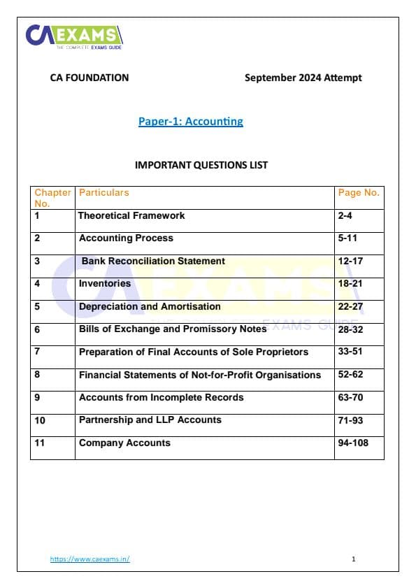 First page of CA Exam series accounts