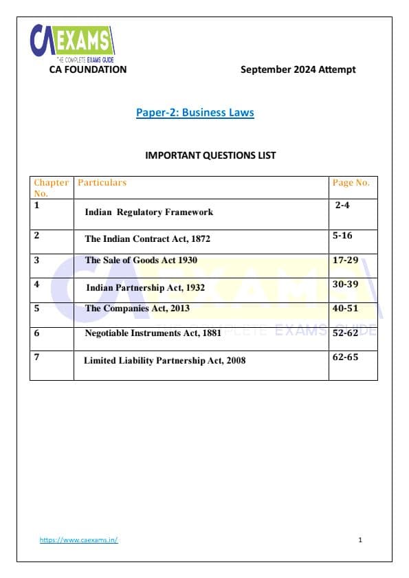 First page of CA Exam seties bs law