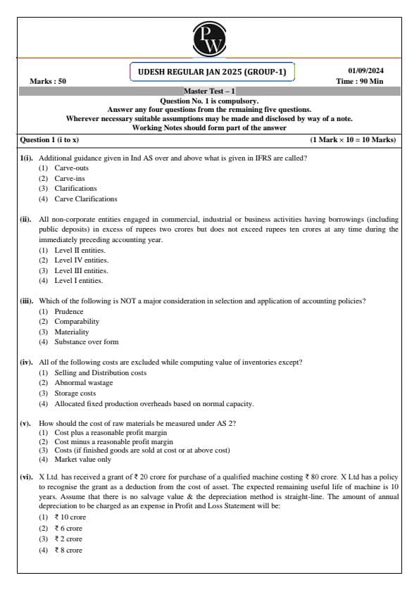 First page of Test series of inter group 1 (all 3) by pw