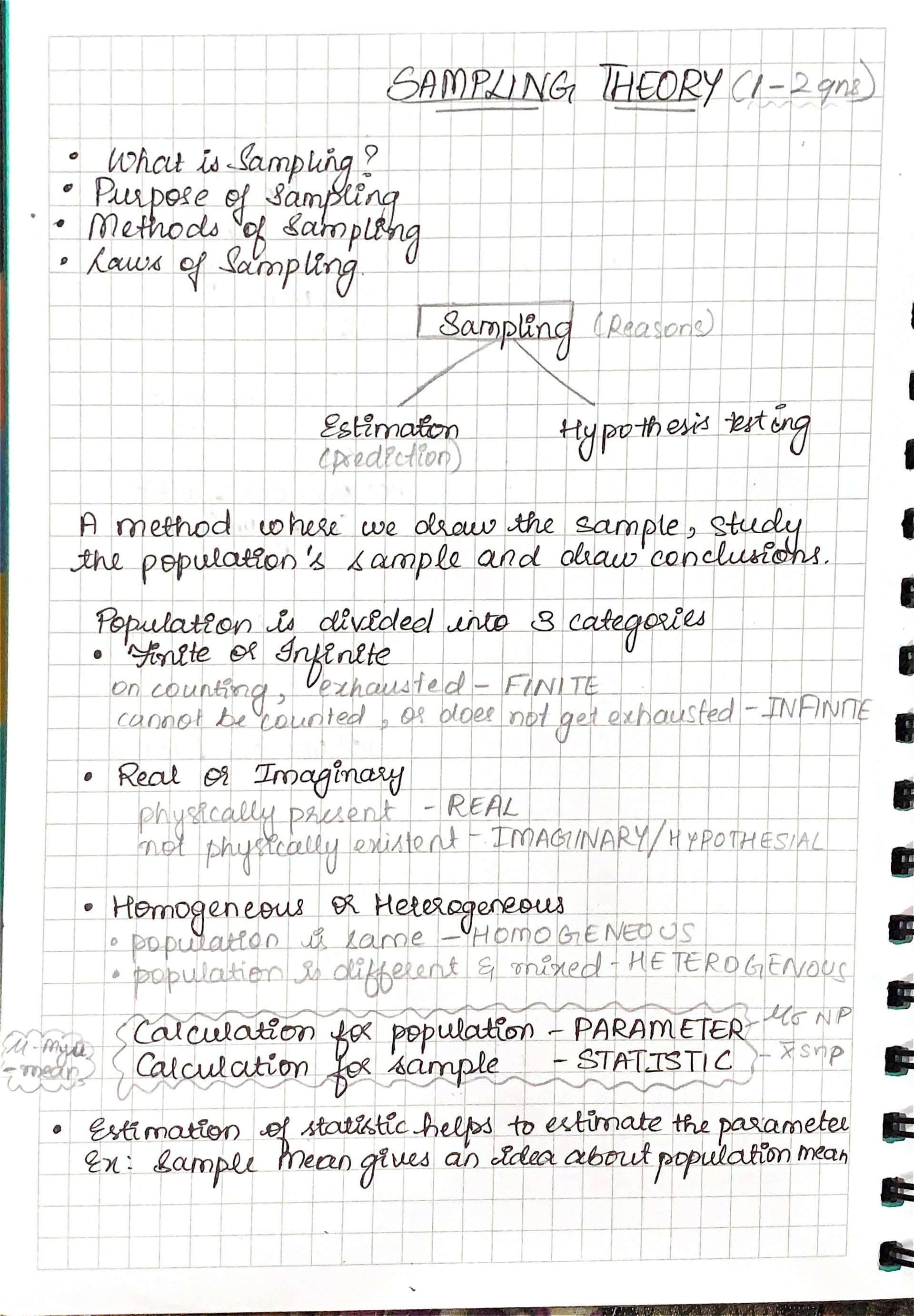 First page of Sampling theory handwritten notes