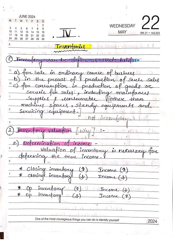 First page of CA FOUNDATION Acoounting(Inventories) notes