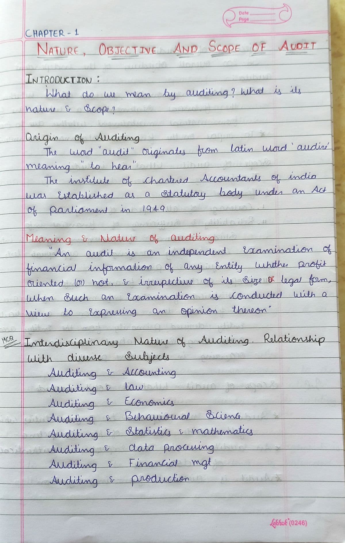 First page of Audit chapter 1 notes