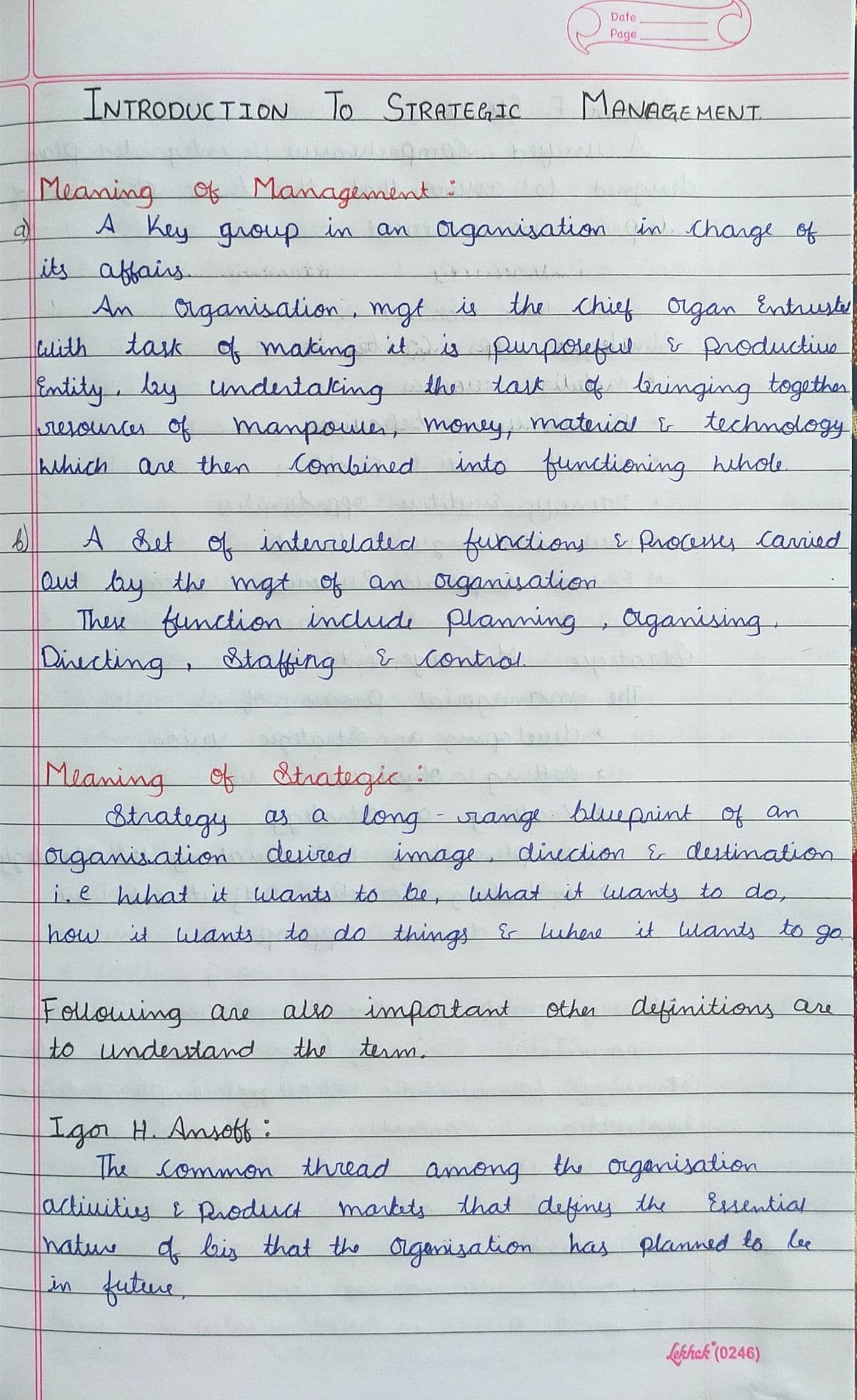 First page of SM chapter 1 notes