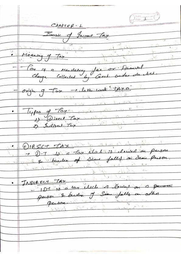 First page of Income tax CA inter CHAPTER 1 BASICS & RESIDENTIAL STATUS, classes by VIJAY SARDA SIR.