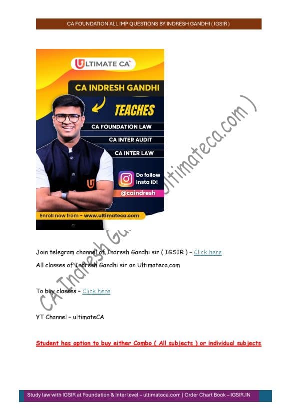 First page of Here is the ca inderesh ghandhi law all chapters question paper