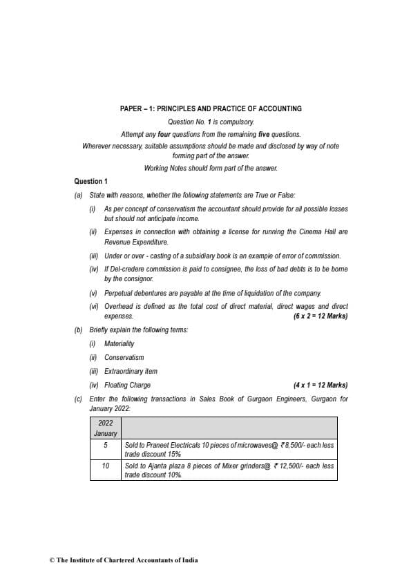 First page of June 2023 account solved paper
