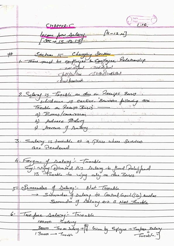 First page of DT SALARY FULL HANDWRITTEN NOTES CLASSES BY CA VIJAY SARDA SIR