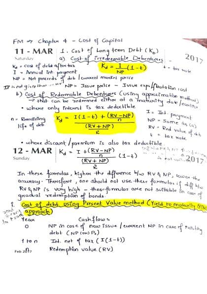 First page of CA Inter FM Chapter 4 - Cost of capital