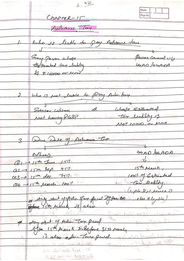 First page of DT- ADVANCE TAX, AMT, RETURN OF INCOME ROI Classes by Vijay sarda sir