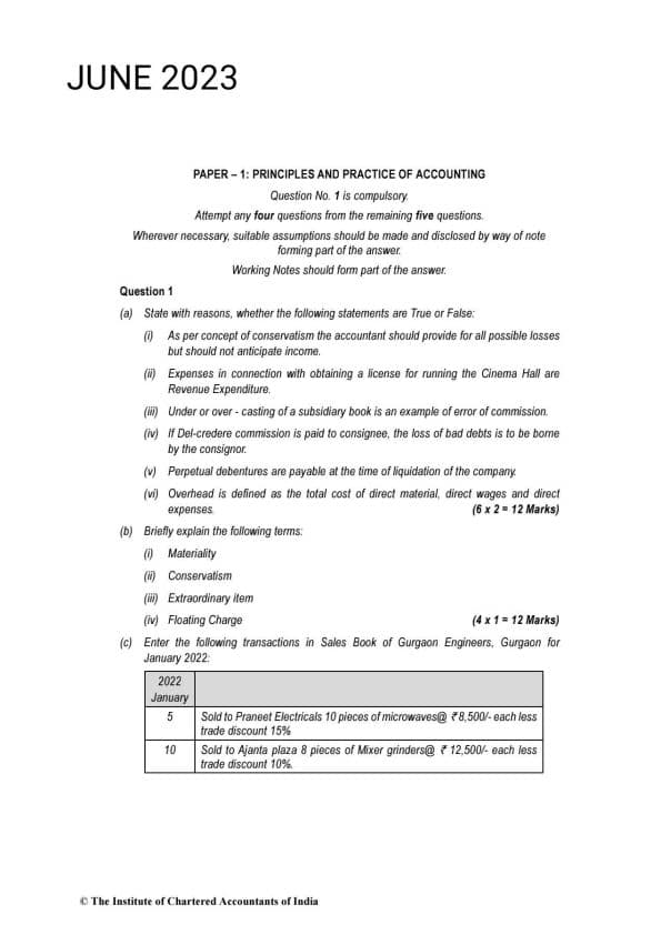 First page of Accounts june, dec 2023 pyq solution