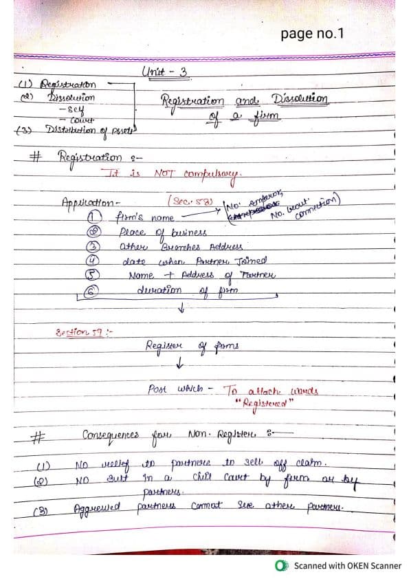 First page of UNIT-3 THE INDIAN PARTNERSHIP ACT,1932 HANDWRITTEN NOTES