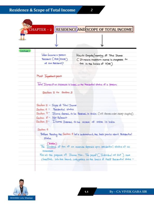 First page of Vivek gaba sir notes Residential status