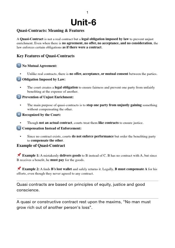 First page of Indian contract act unit-6