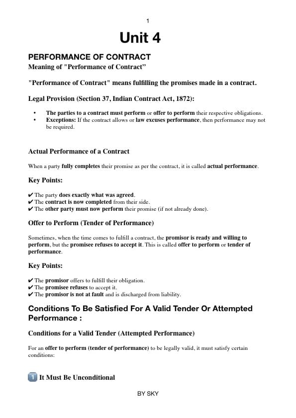 First page of Indian contract act unit-4