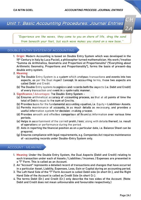 First page of CA foundation Account by PW