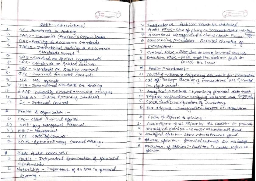 First page of Audit Basics abbreviations and vocabs