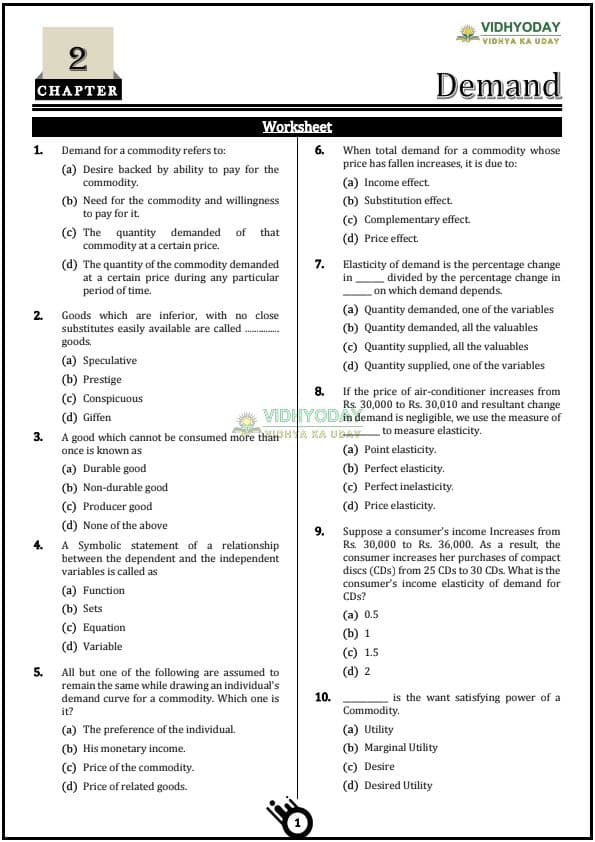 First page of Demand Mcqs