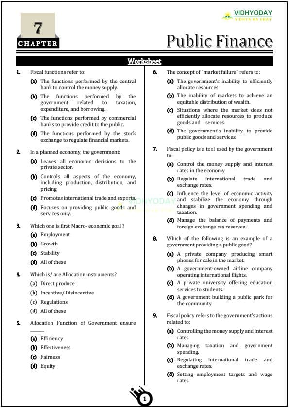 First page of Public finance mcqs by Vidhyoday