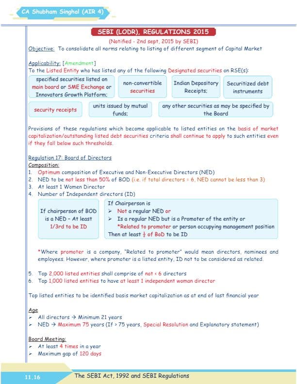 First page of SEBI Regulations 2015, CA Final SPOM Set A- by CA Shubham Singhal