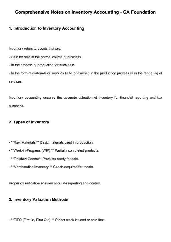 First page of Notes of Inventory